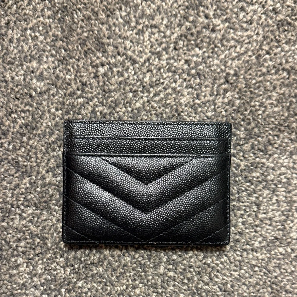 Yves Saint Laurent Black Card Holder with Gold Logo - Picture 2 of 3